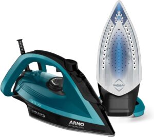 Ferro de passar Arno Ultragliss Durilium azul e preto com base Durilium Airglide