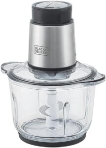 BLACK+DECKER Mini Processador MP300G com tigela de vidro e base inox.