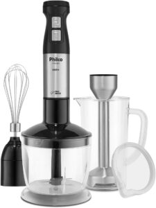 Mixer Philco PMX2000 3 em 1 Inox preto com acessórios para cozinha.