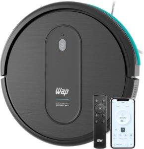 Aspirador robô WAP W400 preto com controle por aplicativo e base de recarga automática