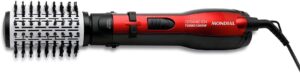 Escova rotativa Mondial Ceramic Ion Turbo ER-09 vermelha e preta com bocal de cerâmica e botões de rotação