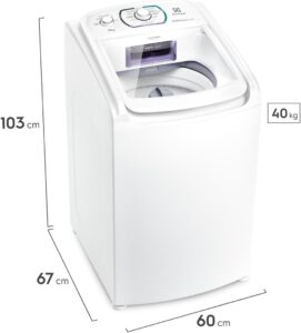 Máquina de lavar roupas Electrolux Essential Care 11kg branca, com abertura superior e painel de botões clássico.