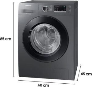 Lava e Seca Samsung WD11T Smart Inox, com painel AI Control minimalista e porta frontal redonda preta.