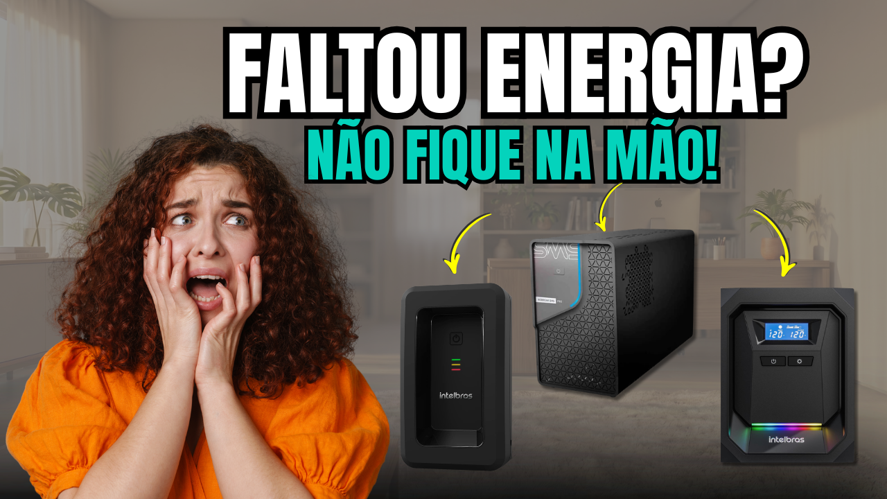 mulher com expressão de desespero olhando pra 3 nobreaks