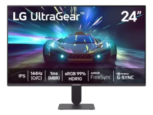 Monitor gamer LG UltraGear 24 polegadas em jogo de ação.